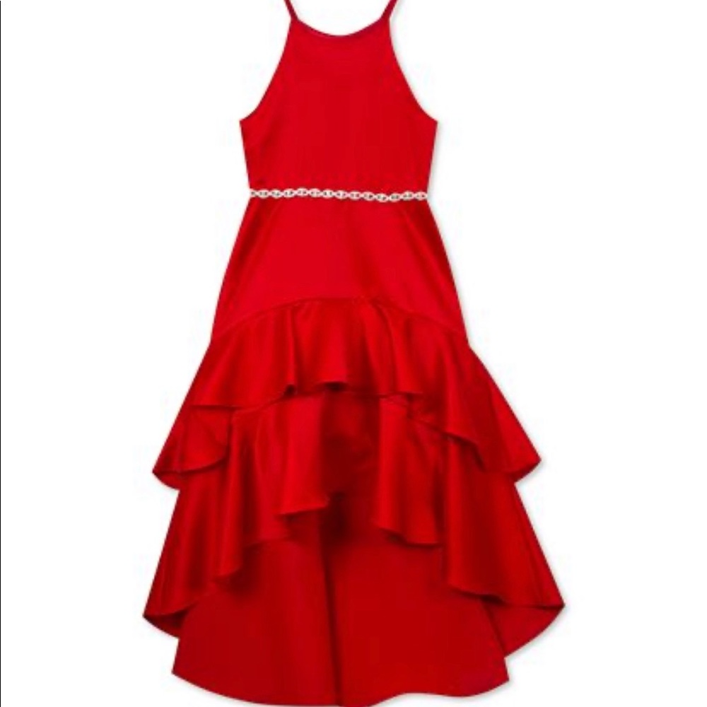 Rare Editions Ruffle Trim High-Low Dress